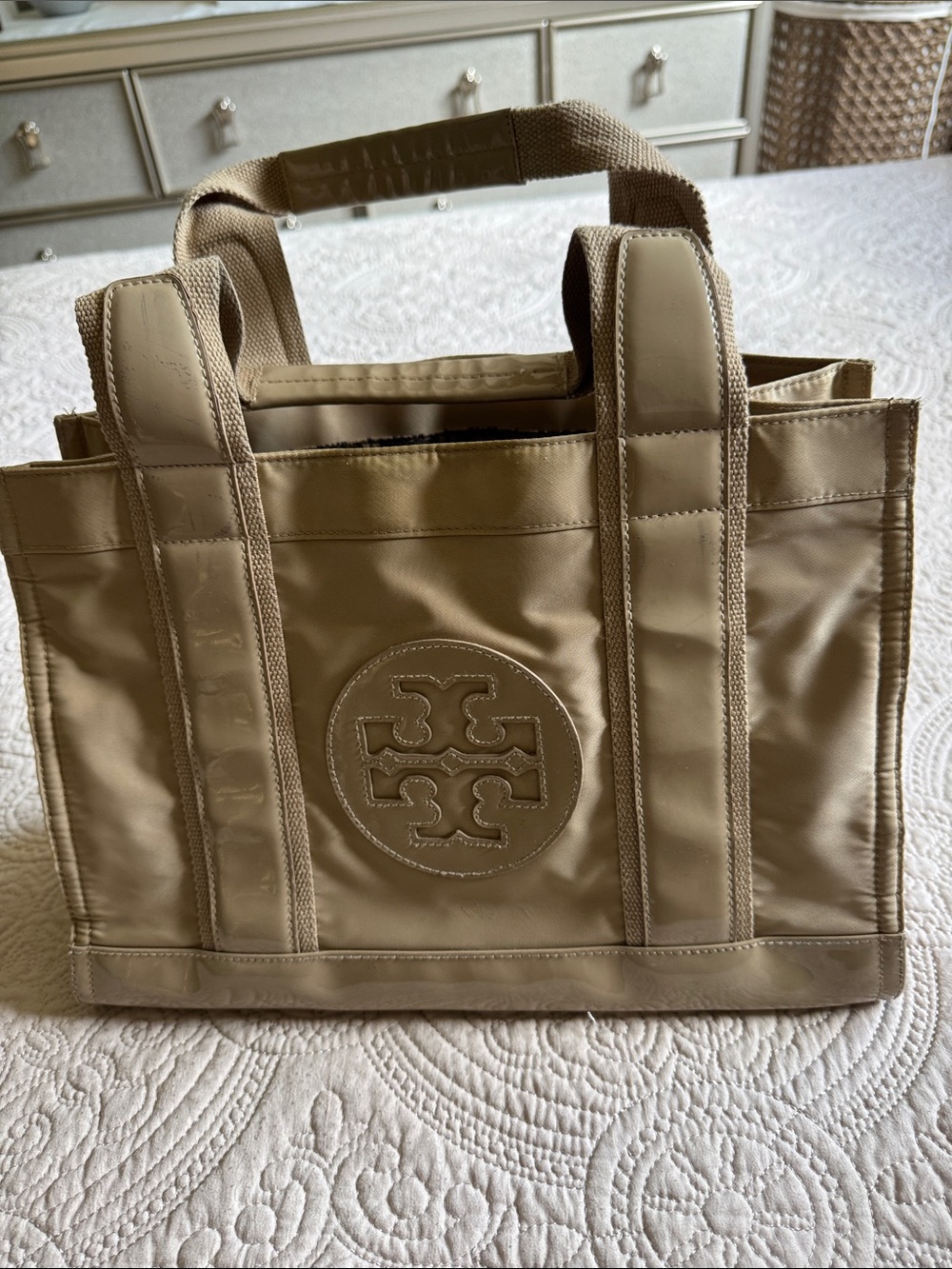 Tory Burch Khaki Nylon Logo Tote